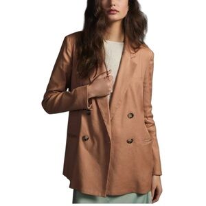 Anthropologie Maeve Oversized Double-Breasted Linen Blazer Camel Tan size 8